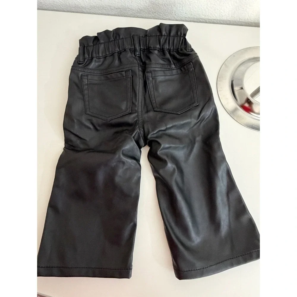 Baby Gap Black Faux Leather Pants 12-18 Months Elastic Waist Snap Inseam